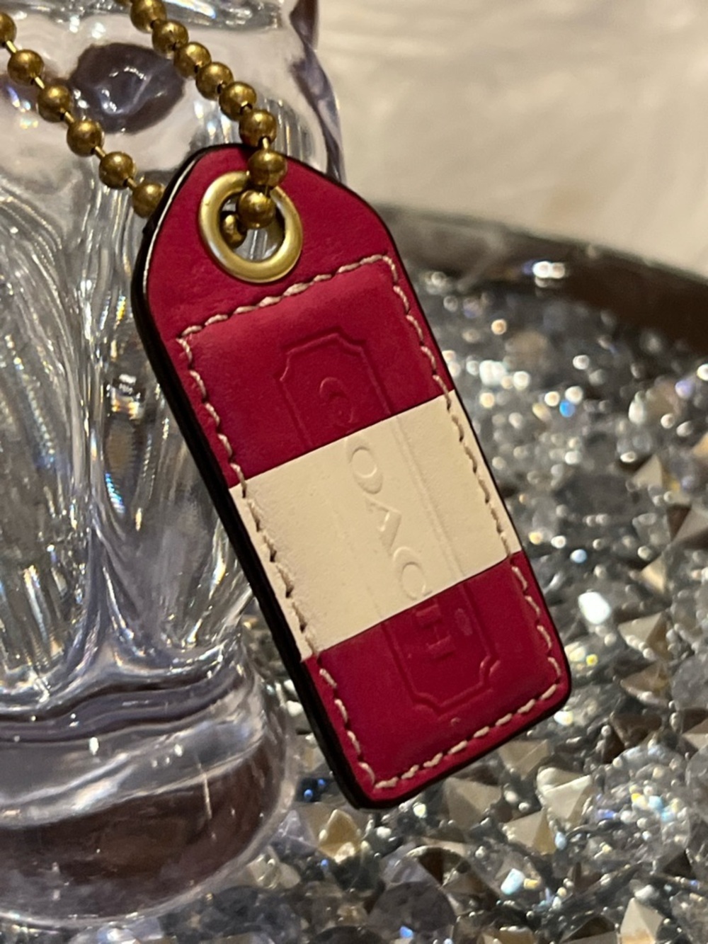 Coach heritage Pink and Cream Leather Tag Key Fob - Picture 3 of 6